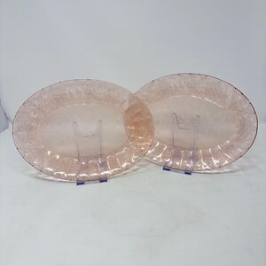Vtg Jeannette Pink Depression Glass Poinsettia Floral Oval Platters 10.75" READ